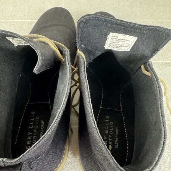 Men’s Perry Ellis Portfolio Tim II Canvas Lace Up Ankle Chukka Boots Black 13 - Picture 10 of 12
